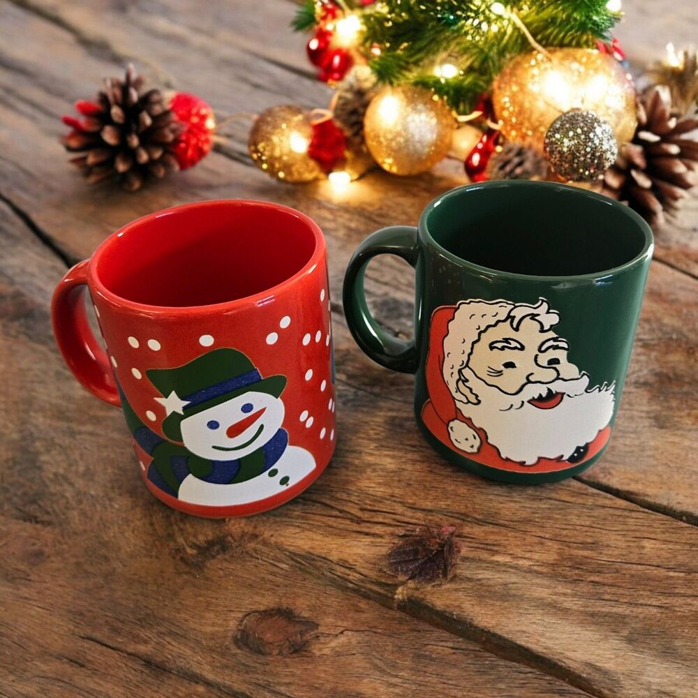 Rare Santa Claus Waechtersbach Vintage Green Christmas Mug & Holiday Red Snowman